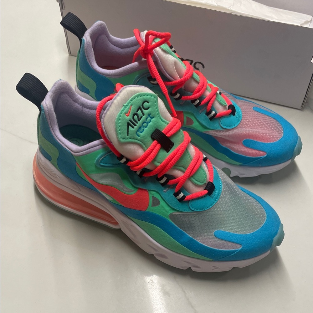 Nike Air Max 270 React Blue Green Pink Athletic Shoes
